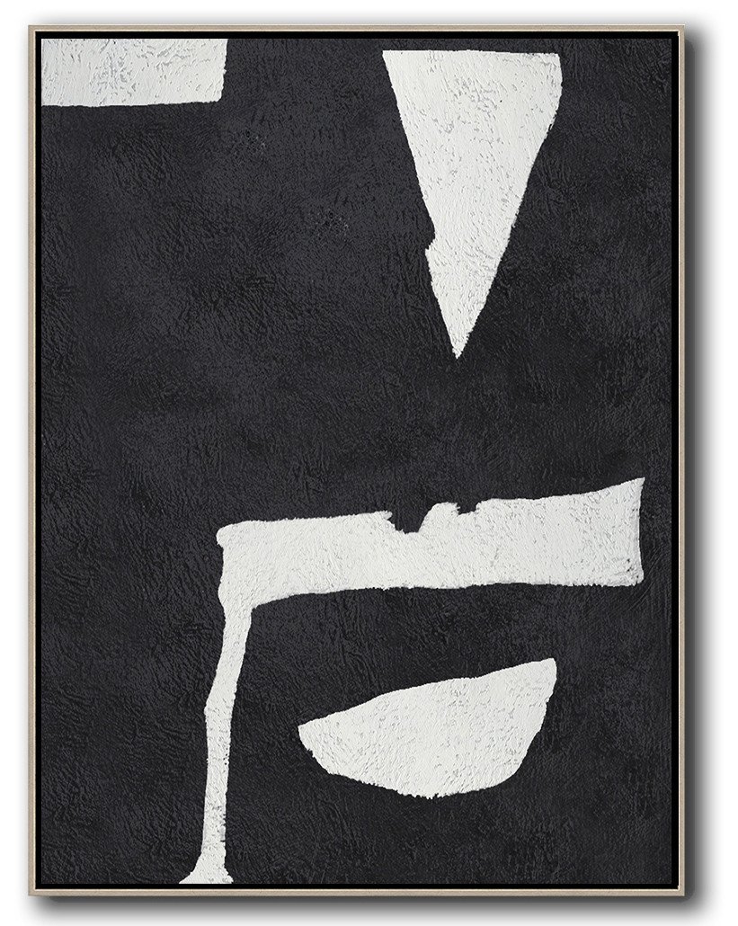Handmade Large Contemporary Art,Black And White Minimal Painting On Canvas - Modern Paintings